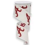 2.5" White Alabama Ribbon - 10 yards