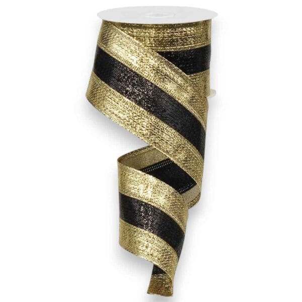 2.5" Gold and Black Stripe Ribbon -
  10 yards