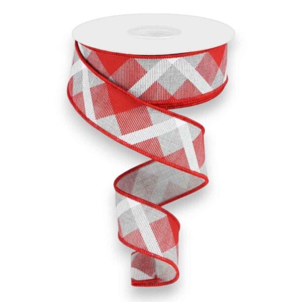 1.5" Red Grey Plaid Ribbon - 10
  yards