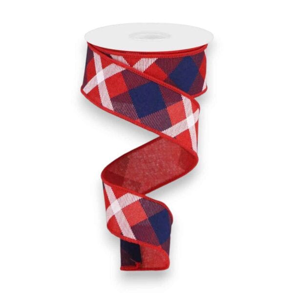 1.5" Red Navy Diagonal Check Ribbon
  - 10 yards