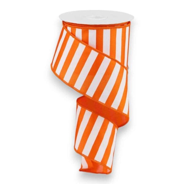 2.5" Orange White Stripe Ribbon - 10
  yards