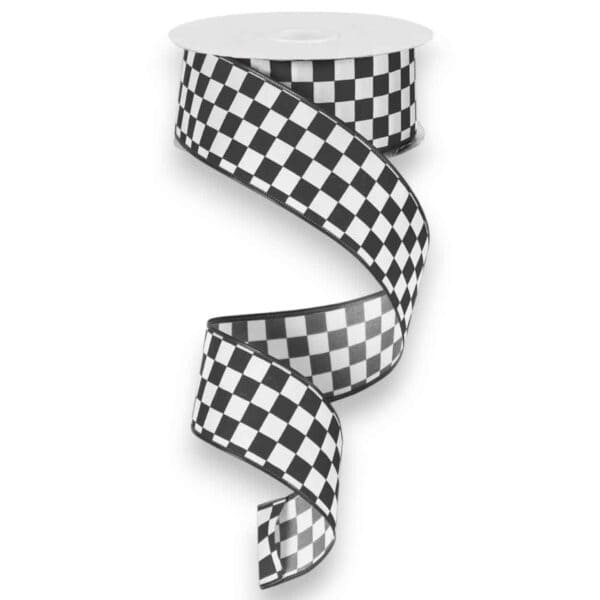 1.5" Black Check Ribbon - 10 yards