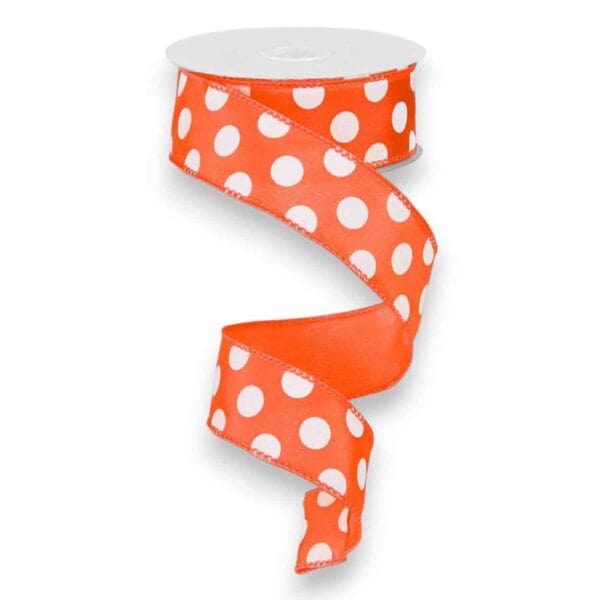 1.5" Orange and White Polka Dot
  Ribbon - 10 yards