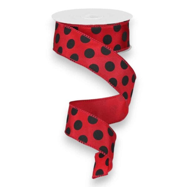 1.5" Red Black Polka Dot Ribbon - 10
  yards