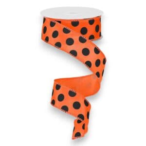 1.5" Orange Black Polka Dot Ribbon -
10 yards