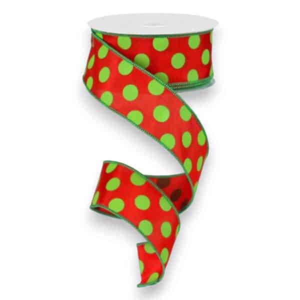 1.5" Lime Red Polka Dot Ribbon - 10
  yards