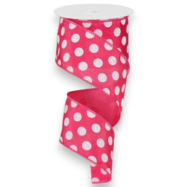 2.5" Hot Pink and White Polka Dot
  Ribbon - 10 yards