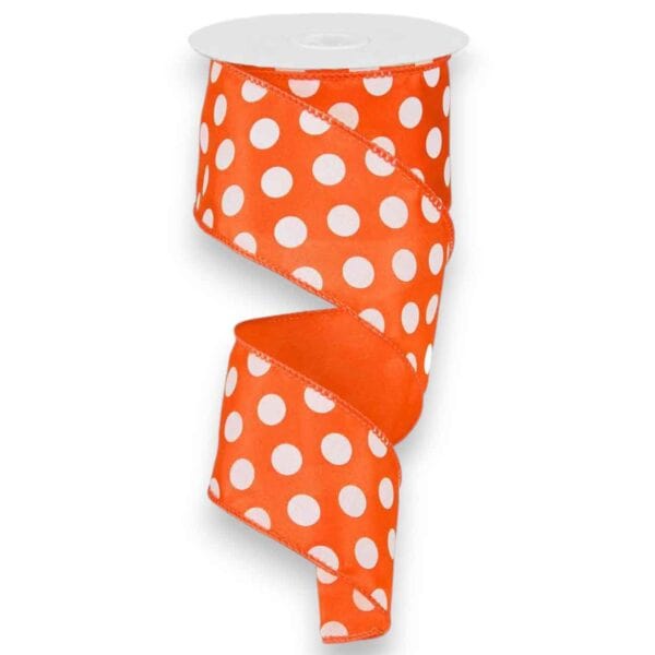 2.5" Orange and White Polka Dot
  Ribbon - 10 yards