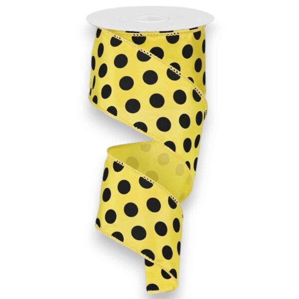 2.5" Yellow Black Polka Dot Ribbon -
  10 yards