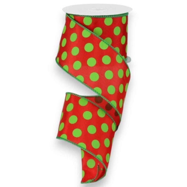 2.5" Lime Red Polka Dot Ribbon - 10
  yards