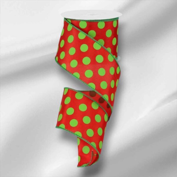 2.5" Lime Red Polka Dot Ribbon - 10
  yards