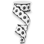 1.5" White Paw Print Ribbon - 10
yards