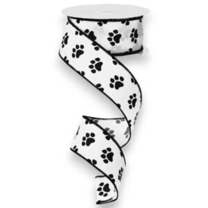 1.5" White Paw Print Ribbon - 10
  yards