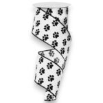 2.5" White Paw Print Ribbon - 10
yards