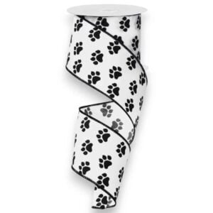 2.5" White Paw Print Ribbon - 10
  yards
