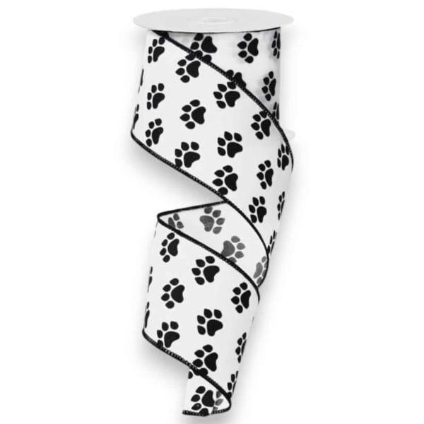 2.5" White Paw Print Ribbon - 10
  yards