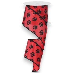 2.5" Red Paw Print Ribbon - 10 yards