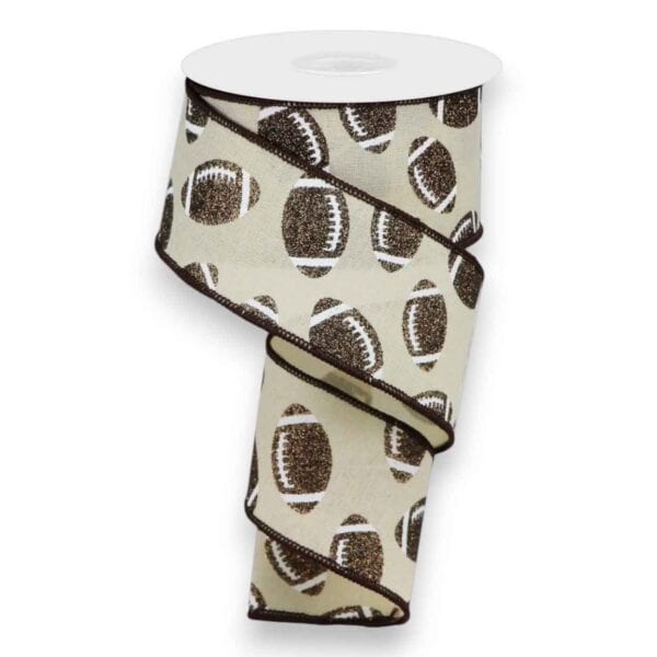 2.5" Cream Glitter Football Ribbon -
  10 yards