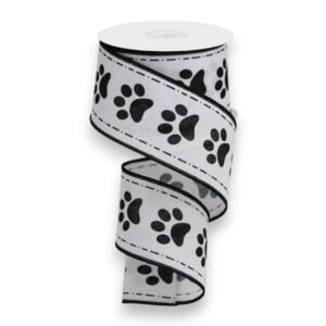 2.5" Black White Paw Print Ribbon -
10 yards