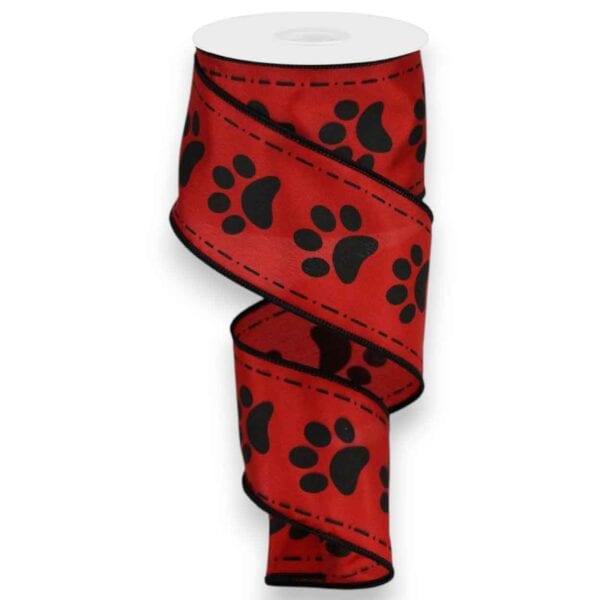 2.5" Black Red Paw Print Ribbon - 10
  yards