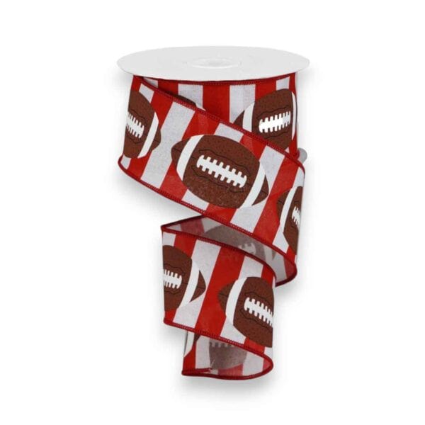 2.5" Red and White Stripe Football
  Ribbon - 10 yards