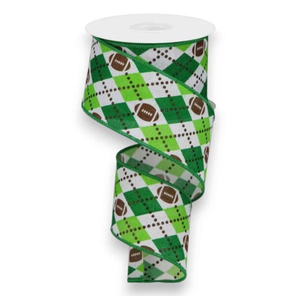 2.5" Green Argyle Football Ribbon - 10 yards