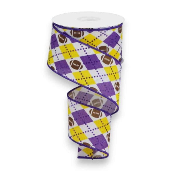 2.5" Purple Yellow Argyle Football Ribbon - 10 yards