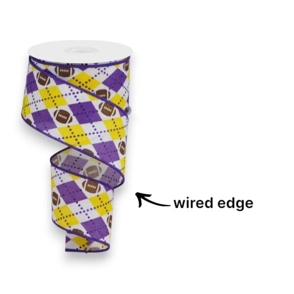 2.5" Purple Yellow Argyle Football Ribbon - 10 yards