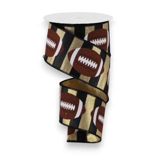 2.5" Gold Black Stripe Football Ribbon - 10 yards
