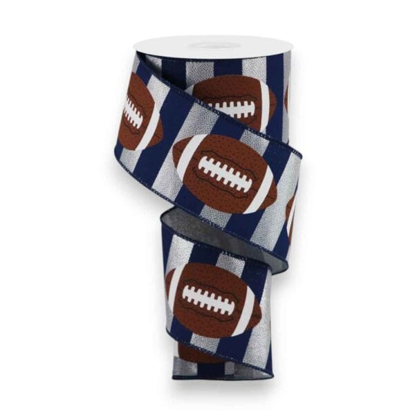 2.5" Navy Silver Stripe Football Ribbon - 10 yards