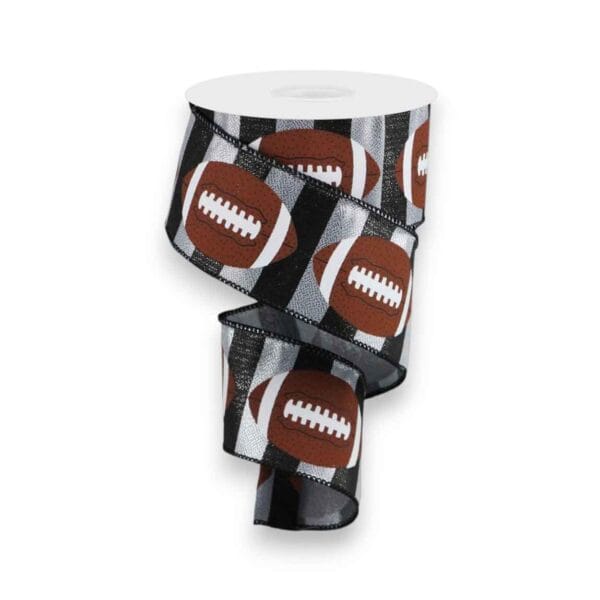 Silver and Black Stripe Football Ribbon