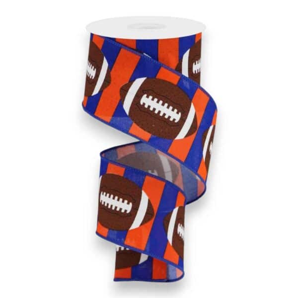2.5" Blue Orange Stripe Football Ribbon - 10 yards