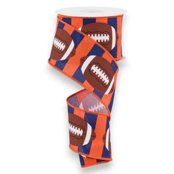 2.5" Orange Navy Stripe Football Ribbon - 10 yards