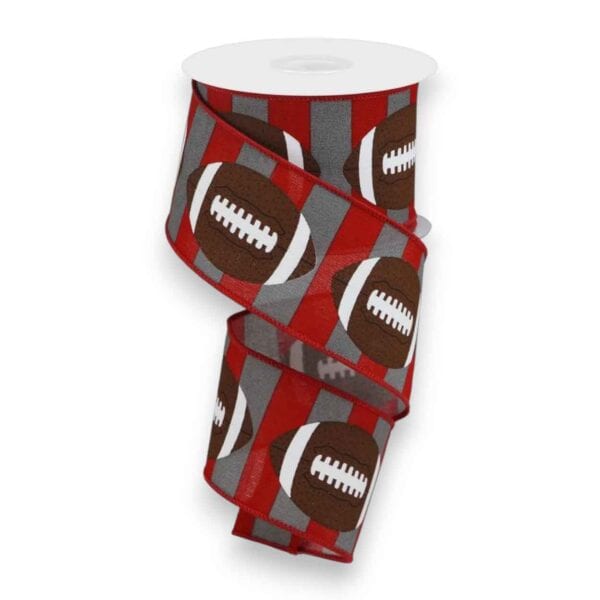 2.5" Red Grey Stripe Football Ribbon
  - 10 yards