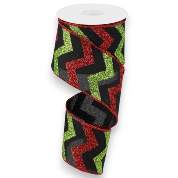 2.5" Red Green Chevron Ribbon - 10 yards
