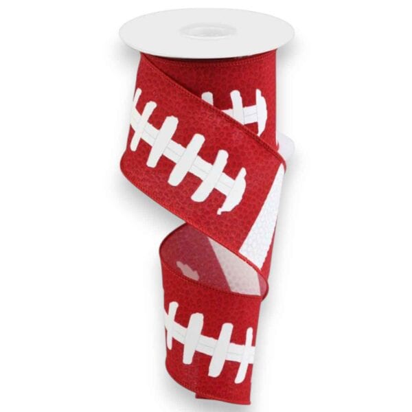 2.5" Red Football Laces Ribbon - 10 yards