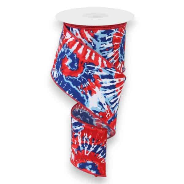 2.5" Blue Red Tie Dye Ribbon - 10 yards