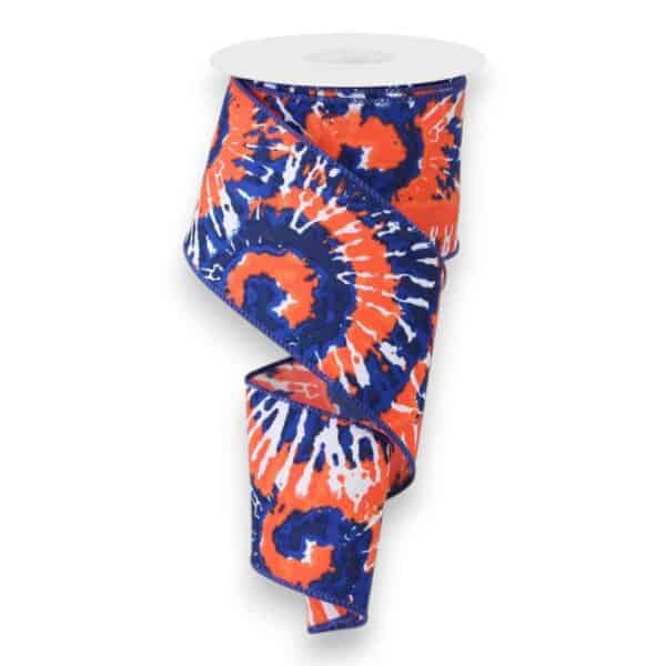 2.5" Navy Orange Tie Dye Ribbon - 10 yards