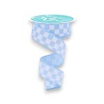 1.5" Light Blue Check Ribbon - 10 yards