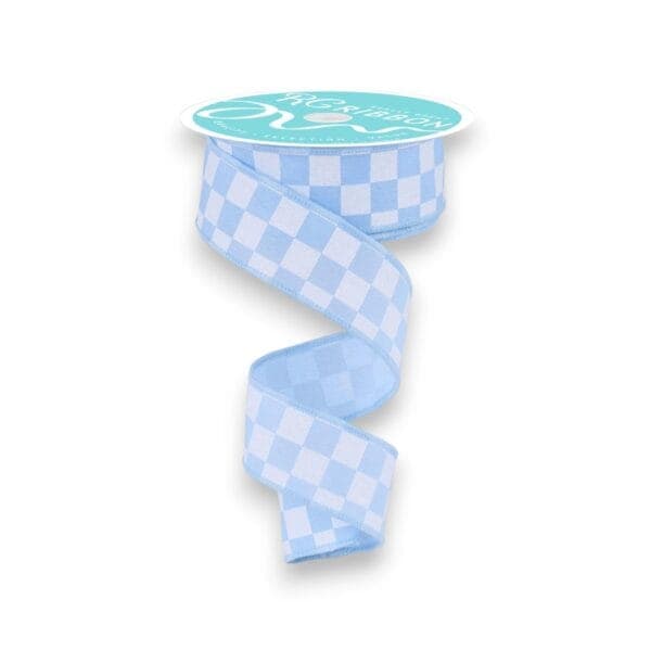 1.5" Light Blue Check Ribbon - 10 yards