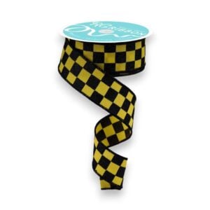 1.5" Yellow Black Check Ribbon - 10 yards