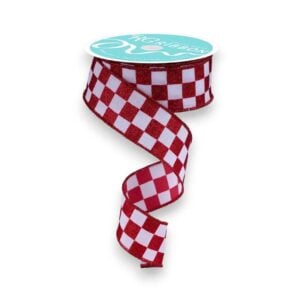 1.5" Red White Check Ribbon - 10 yards