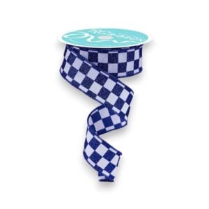 1.5" Blue White Check Ribbon - 10 yards