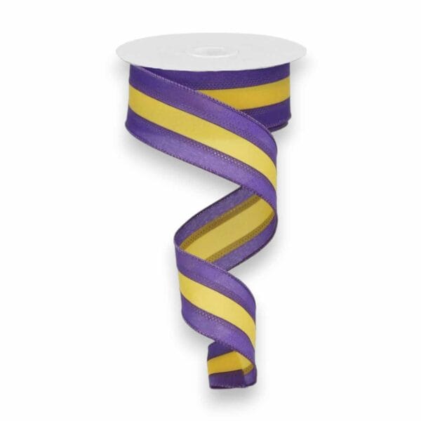 1.5" Purple Yellow Stripe Ribbon - 10 yards