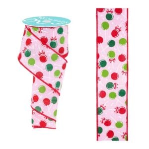 2.5" Pink Christmas Lollipop Ribbon - 10 yards