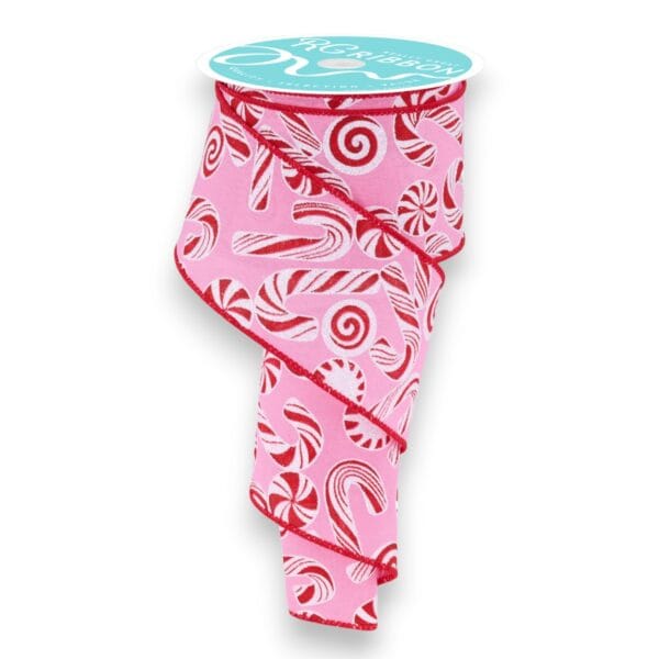 2.5" Pink Candy Cane Ribbon - 10 yards