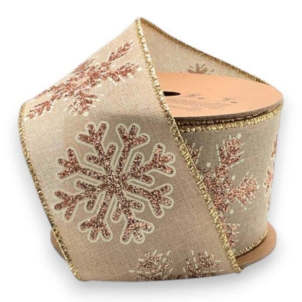 Gold White Snowflake Ribbon