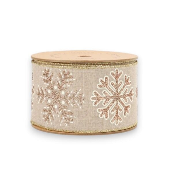Gold White Snowflake Ribbon