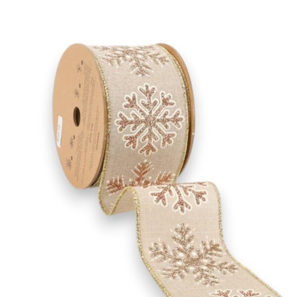 Gold White Snowflake Ribbon