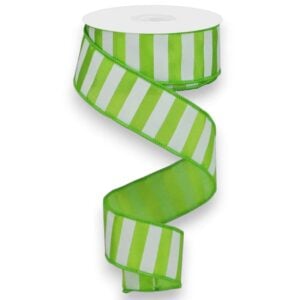 Lime and White Stripe Ribbon